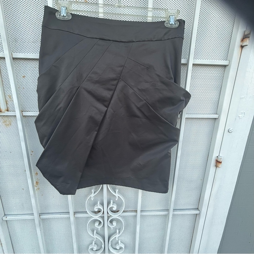 Ronen Chen size 2 lined Skirt W32"XL22" side zipper fabric fold skirt gray